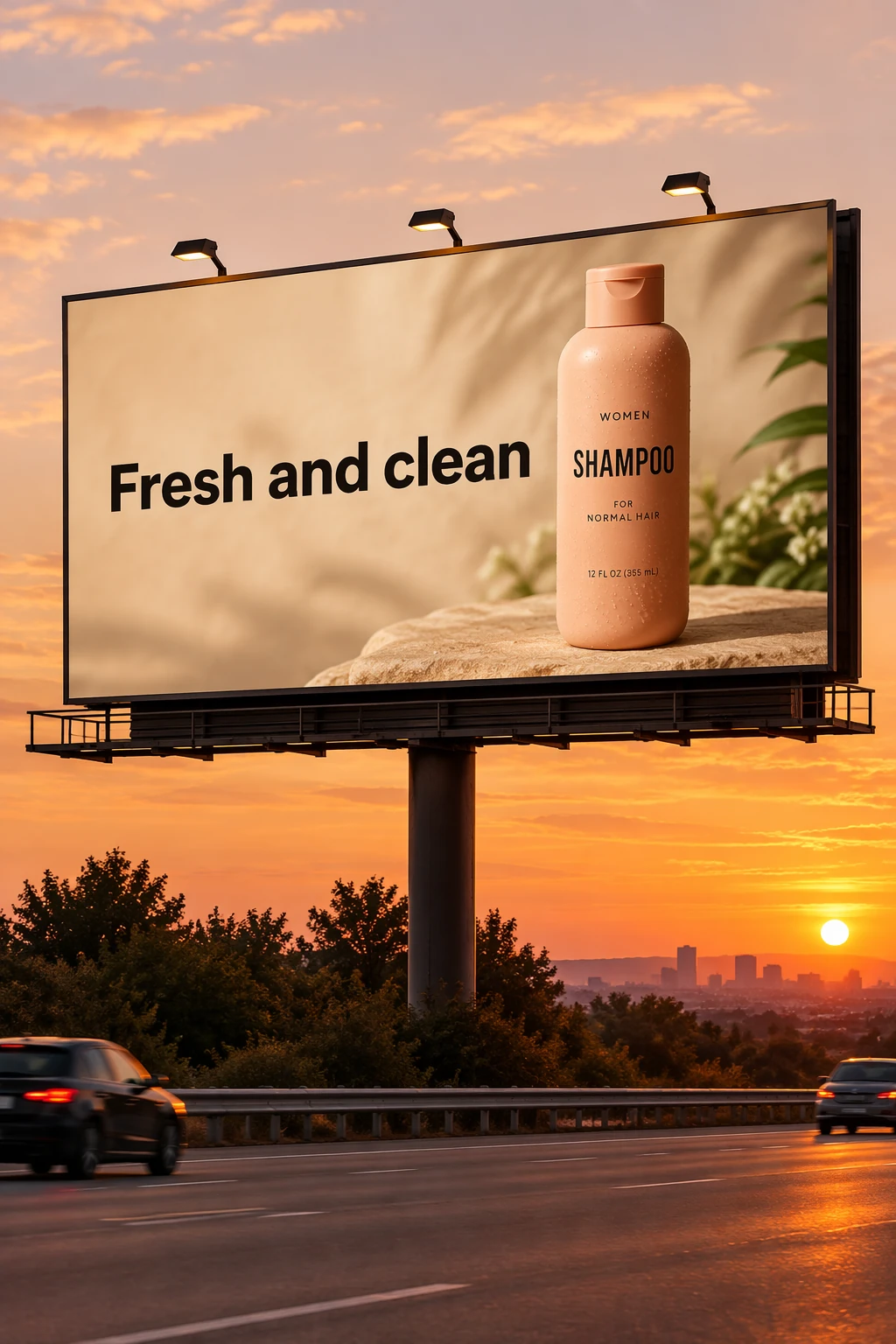 Shampoo billboard at sunset, generated by GPT Image 2.5 Flare