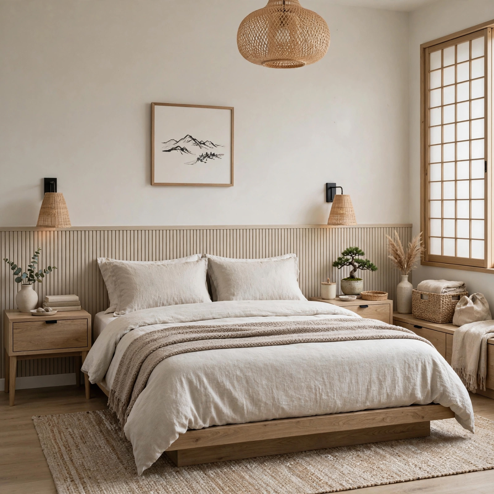 Room restyled with Japandi furniture and natural decor by Meta Muse Image