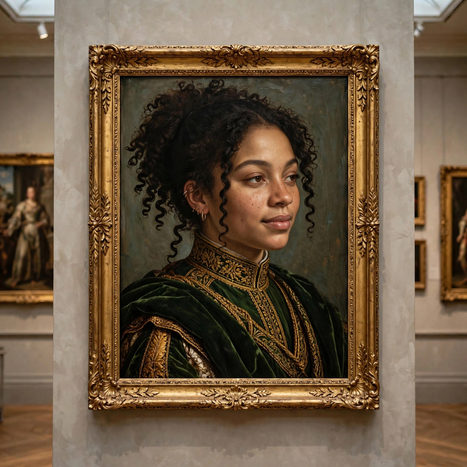 Renaissance-style portrait painting generated by Meta Muse Image in a gilded frame